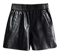 RLKHXBS Black PU Leather Pants A-Line Shorts Wide Leg Pants Women's Autumn Winter High Waist Loose Casual Pants