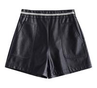 RLKHXBS Black PU Leather Shorts Women's Autumn and Winter Wide Leg Shorts High Waist Boots Short Leather Pants