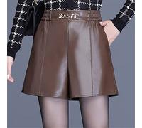 RLKHXBS Elastic Waist Leather Shorts Women's Autumn High Waist Leather Pants Wide Leg A-Line Loose PU Boot Pants