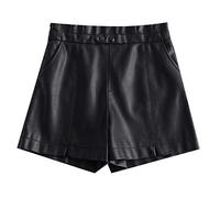 RLKHXBS Fashionable High Waist Wide Leg Leather Shorts Women's Autumn Winter Loose Leather Pants Outerwear Boots