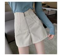 RLKHXBS Faux Shorts en Cuir pour Femmes Hautes tas de Jambes Larges PU Shorts Abricot