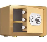 RLKHXBS Fireproof Safe Waterproof Anti-Theft Key Mechanical Can Be Wall Lockers Steel Anti-Smashing TY Deposit Box for Home Office Cash Use Storage, Gold