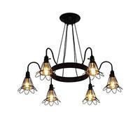 RLKHXBS Indoor Chandelier, 6 Lights Industrial Creative Loft Wrought Iron Chandelier Bar Internet Cafe Metal Nostalgia Clothing Store Pendant Lamp Retro Coffee Restaurant Droplight E- Chandel