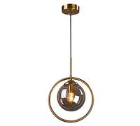 RLKHXBS Indoor Chandelier, Glass Globe Ceiling Pendant Lights Fixtures 1-Light Gold V-intage 1 Head Kitchen Island Hanging Lighting Mid Century Chandelier with Amber Glass Shade for Dining Room