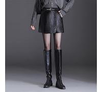 RLKHXBS Leather Hakama Women's Autumn and Winter PU Leather Culottes A-Line Wide Leg Shorts Boots Pants