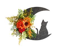RLKHXBS Lune Halloween Couronnes pour la Porte d'entrée Halloween Couronne de Lune avec décor Mural de Chat Halloween Cat Courre de Porte Cat Halloween Décorations pour la fenêtre extérieure