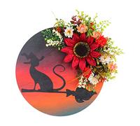 RLKHXBS Lune Halloween Couronnes pour la Porte d'entrée Halloween Couronne de Lune avec décor Mural de Chat Halloween Cat Porte de Chat Courte Chat Décorations pour la fenêtre extérieure