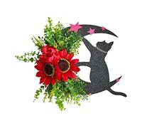 RLKHXBS Lune Halloween Couronnes pour Porte d'entrée Halloween Couronne de Lune avec décor Mural de Chat Halloween Cat Courre de Porte Cat Cat Halloween décorations pour la fenêtre extérieure