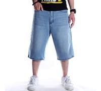 RLKHXBS Men 3/4 Length Trouser Male Straight Summer Loose Breeches Hip hop Streetwear Pant Denim Shorts