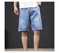 RLKHXBS Men's Blue Black Shorts Summer Men's Mid-Waist Denim Thin Shorts Elastic Five-Point Pants