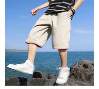 RLKHXBS Men's Cotton Ice Silk Shorts Summer Capris Externally Casual Thin Elastic Waist Beach Shorts