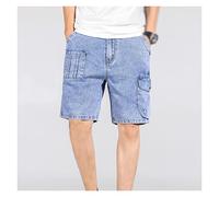 RLKHXBS Men's Denim Shorts Summer Loose Thin Section Light Blue Jeans Shorts Five-Point Pants