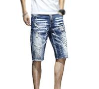 RLKHXBS Men's Denim Shorts Summer Ripped Jeans Shorts Men's Slim Straight Five-Point Pants Thin Pants Men