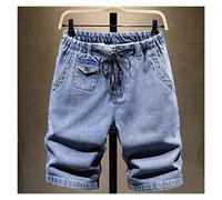 RLKHXBS Men's Short Jeans Summer Light Blue Stretch Shorts Elastic Waist Loose Thin Denim Shorts