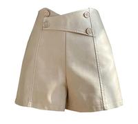 RLKHXBS PU Faux Leather Women's Shorts Autumn Winter Buttons High Waist Wide Leg Shorts Female