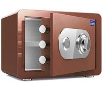 RLKHXBS Safes Household Mechanical Lock + Key Deposit Box High Security Steel Vault Anti-Theft Fireproof and Waterproof Electronic Safebox,Brown-38x30x30cm