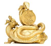 RLKHXBS Sculpture Ornement de Bureau idéal pour Le Cadeau, Turtle Dragon Snake Coin Pure Copper Basalte Quatre Grosses Ornements de bête Feng Shui Omen Amulet Exorcise Evil Spirits Money Drawing