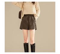 RLKHXBS Shorts en Cuir Femelle Fine Taille Haute Automne Hiver Un Pantalon de Jambe Large Mot à l'extérieur Pantalon en Cuir