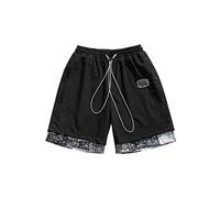 RLKHXBS Shorts Male Summer Outside Wear Splicing Five Minute Pants Trend Casual Loose Side Breasted Pants