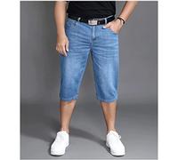 RLKHXBS Summer Jeans Shorts Mens Denim Elastic Stretched Thin Short Jean Oversized Plus Light Blue Male Calf Length Trousers