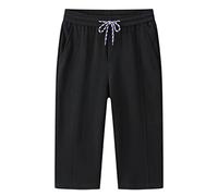 RLKHXBS Summer Men's Shorts Cropped Trousers Thin Quick Drying Sports Straight Casual Black Pants with Pockets