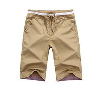RLKHXBS Summer Solid Color Casual Shorts Men Fashion Loose Beach Pants Men's Cotton Big Size