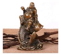 RLKHXBS Tablette Feng Shui riant Statue de Bouddha pour la Bonne Chance Richesse Bonheur, chevauchant des Poissons en riant de la Statue de cuivre Pur, de la Richesse de Bureau Bonne Chance