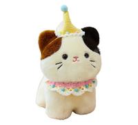 RLOMUTE Chat Tricolore en Peluche avec Foulard Motif Choux à la Crème, 22 cm - Animaux en Peluche Super Doux pour Enfants, Fête d'anniversaire, Décoration Chambre