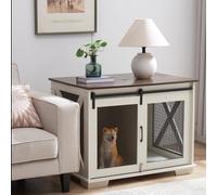 RLRO Meubles de cage pour chien, niche pour chien d'intérieur avec porte de grange coulissante, table d'appoint pour cage pour chien XL avec plaque rabattable et séparateur amovible pour chiens de