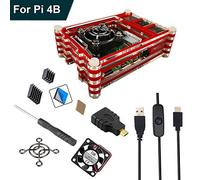 RLTech Acrylic Boîtier pour Raspberry Pi 4 avec Ventilateur avec 3pcs Dissipateur de Chaleur et Interrupteur Marche/arrêt Alimentation USB Type-C pour Raspberry Pi 4 Model B (Rouge)
