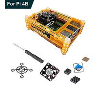 RLTech Acrylic Boîtier pour Raspberry Pi 4, Raspberry Pi 4 B Etui avec Ventilateur avec 3pcs Dissipateur de Chaleur et Tournevis pour Raspberry Pi 4 Model B (Orange)