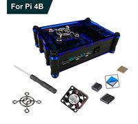 RLTech Acrylic Boîtier pour Raspberry Pi 4, Raspberry Pi 4 B Etui avec Ventilateur avec 3pcs Dissipateur de Chaleur et Tournevis pour Raspberry Pi 4 Model B (Bleu-Noir)