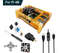 RLTech Acrylic Boîtier pour Raspberry Pi 4, Raspberry Pi 4 B Etui avec Ventilateur avec 3pcs Dissipateur de Chaleur et Interrupteur Marche / arrêt Alimentation USB Type-C pour Raspberry Pi 4 Model B (Orange)