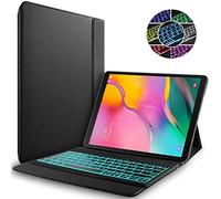 RLTech Clavier étui pour Galaxy Tab A 10.1, 7 Couleurs Rétro-éclairé QWERTY Slim One-Piece PU Housse Clavier sans Fil Coque pour Samsung Galaxy Tab A 10.1 T510/T515 2019 Bluetooth Keyboard, Noir
