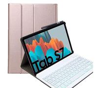 RLTech Clavier étui pour Samsung Galaxy Tab S7, 7 Couleurs Rétro-éclairé QWERTY Slim Détachable PU Housse Clavier sans Fil Coque pour Samsung Galaxy Tab S7 11 Pouce T870/T875, Rose Or