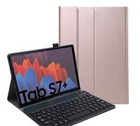 RLTech Clavier étui pour Samsung Galaxy Tab S7+, AZERTY Slim PU Housse Détachable Wireless Clavier Keyboard sans Fil Coque pourSamsung Galaxy Tab S7+ 12.4" T970/975/976 2020, Rose Or
