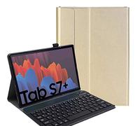 RLTech Clavier étui pour Samsung Galaxy Tab S7+, AZERTY Slim PU Housse Détachable Wireless Clavier Keyboard sans Fil Coque pourSamsung Galaxy Tab S7+ 12.4" T970/975/976 2020, Or