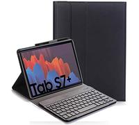 RLTech Clavier étui pour Samsung Galaxy Tab S7+, QWERTY Slim PU Housse Détachable Wireless Clavier Keyboard sans Fil Coque pour Samsung Galaxy Tab S7+ 12.4" T970/975/976 2020, Noir