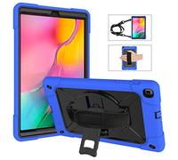 RLTech Coque pour Galaxy Tab A 10.1 2019 - Housse Coque Rigide Protection Intégrale Antichoc avec dragonne et Bretelles pour Samsung Galaxy Tab A 10.1 T510/T515 2019 avec 360 Rotation, Noir/Bleu