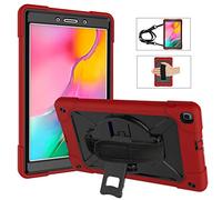RLTech Coque pour Galaxy Tab A 8.0 T290N - Housse Coque Rigide Protection Intégrale Antichoc avec dragonne et Bretelles pour Samsung Galaxy Tab A 8.0 T290/T295 2019 avec 360 Rotation, Rouge/Noir