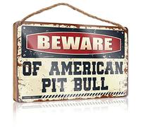 RLVH Décoration de cuisine en bois Beware of American Pit Bull Panneau en bois Décoration de bar Café Décoration Chambre (23 x 35 cm)