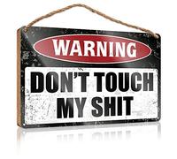 RLVH Grand panneau en bois « Warning Don't Touch My Shit » - Cadeau pour femme patron - Panneau amusant pour salle de bain (23 x 35 cm)