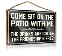 RLVH Grande plaque en bois « Come Sit On The Patio With Me The Drinks Are Cold And The Friendship Is Free » - Cadeau pour femme patronne - 15 x 28 cm