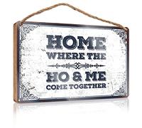 RLVH Mancave Signs And Decor Home Where The Ho & Me Come Together Panneau en bois pour bureau Décoration d'été amusante (20 x 30 cm)
