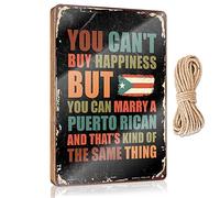 RLVH Panneau à suspendre pour porte d'entrée avec inscription « You Can'T Buy Happiness But Can Marry A Puertorican » en bois - Décoration à suspendre pour porte d'entrée (20 x 30 cm)