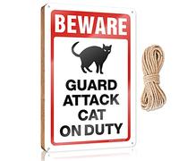 RLVH Panneau à suspendre pour porte d'entrée Beware! Guard Attack Cats On Duty - Panneau en bois pour salle de bain - Décoration à suspendre (23 x 35 cm)