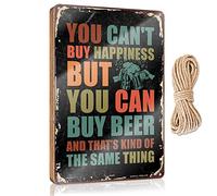 RLVH Panneau de bienvenue en bois avec inscription « You Can'T Buy Happiness But Can Beer » - Décoration de porte d'entrée amusante à suspendre (20 x 30 cm)