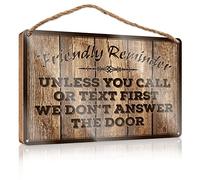 RLVH Panneau de bureau amusant avec inscription « Friendly Reminder Unless You Call Or Text First We Don'T Answer The » - Décoration d'extérieur - Panneau en bois de I Saw That F (15 x 28 cm)