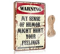 RLVH Panneau de porche à suspendre « Warning My Sense Of Humor Might Hurt Your Feelings! » - Décoration de porche en bois - Décoration amusante pour homme (15 x 28 cm)