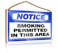 RLVH Panneau de porte amusant en bois avec inscription « Notice Smoking Permitted In This Area » - Décoration de porche (20 x 30 cm)